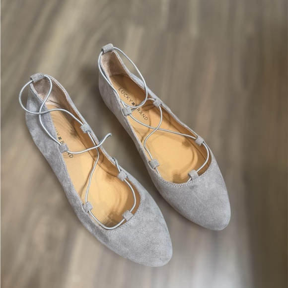 Lucky Brand Suede Aviee Lace Up Ballet Flats - Picture 1 of 16